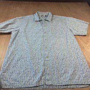Columbia Sportswear Men XL Blue White Geometric Print Short Sleeve Button Shirt